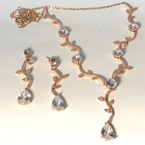 Rose Goldtone Diamond crystal necklace n earring